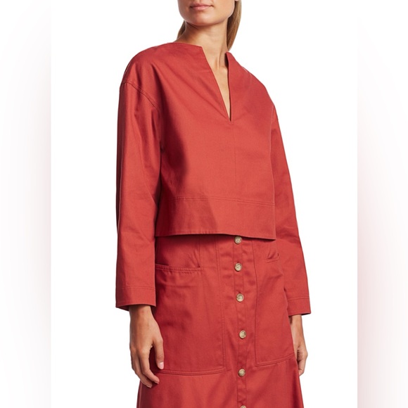 Tibi Tops - TIBI Harrison Sculpted Split-Neck Chino Top - S